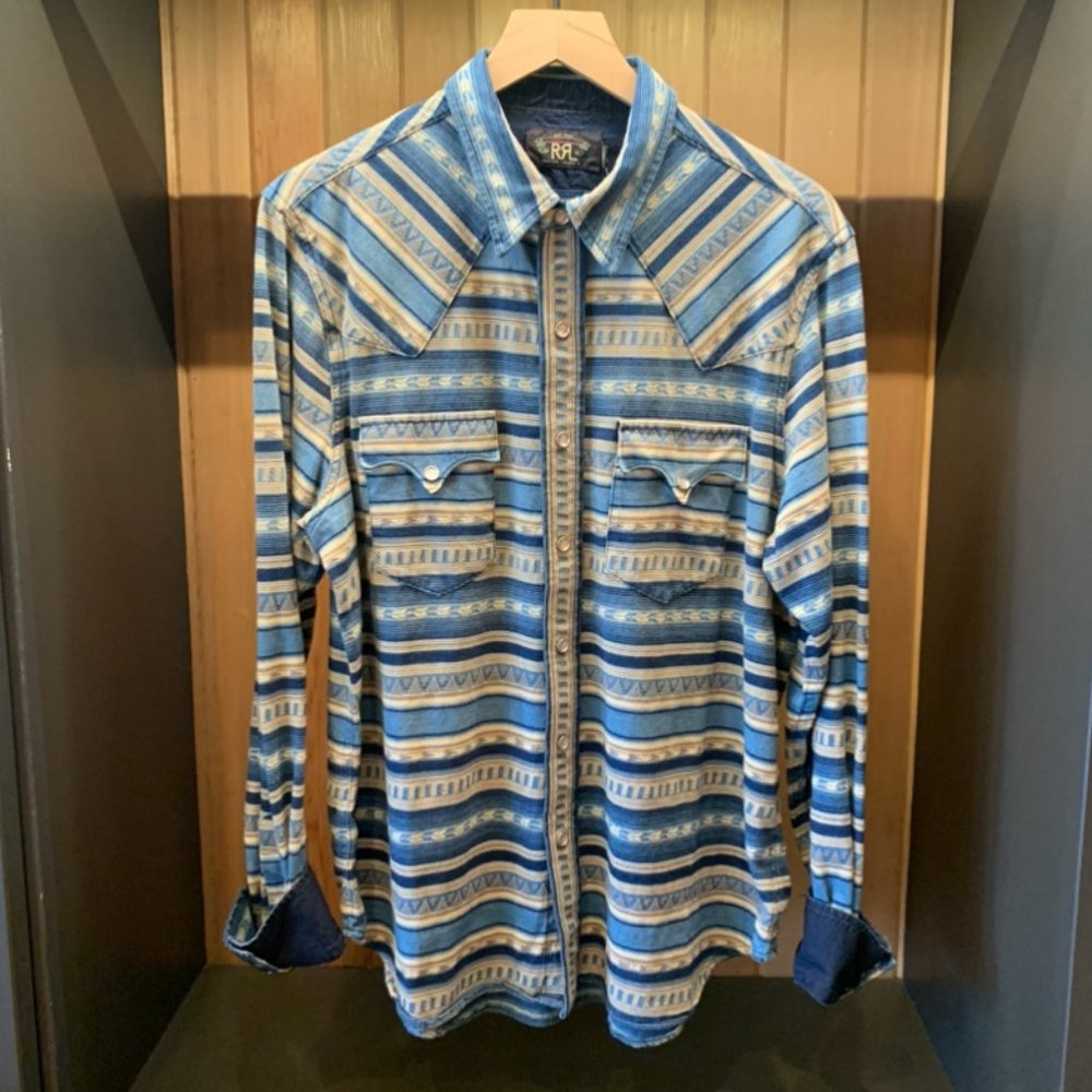 Double RL - Slim Fit Indigo Jacquard Western Shirt